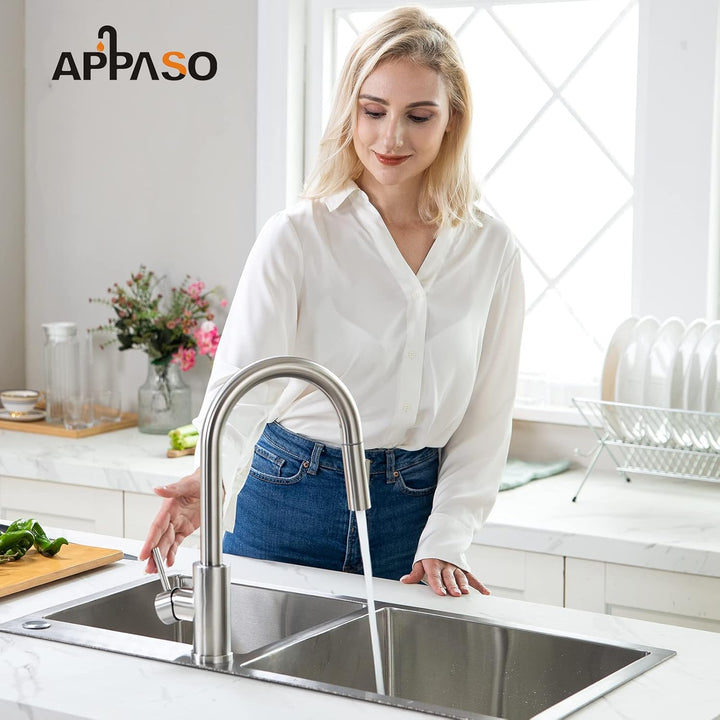APPASO Wasserhahn Küche, Küchenarmatur Ausziehbar 360° Drehbar, Hochdruck Mischbatterie mit 20 Zoll