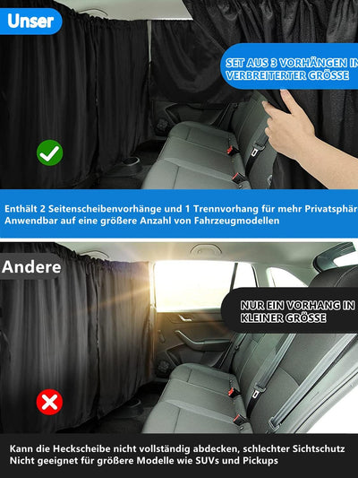 3er Set Auto Trennvorhänge Sonnenschutz, Heckscheibe Vorhang Trennvorhang Reise Privatsphäre Vorhang