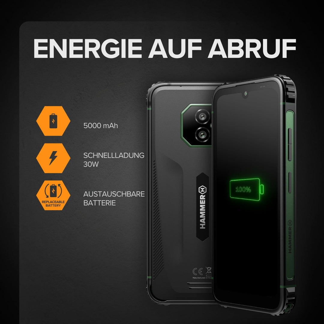 Hammer Ranger 4G 8+8GB/256GB Outdoor Handy, Baustellenhandy und Rugged Smartphone, 6" Display, IP69