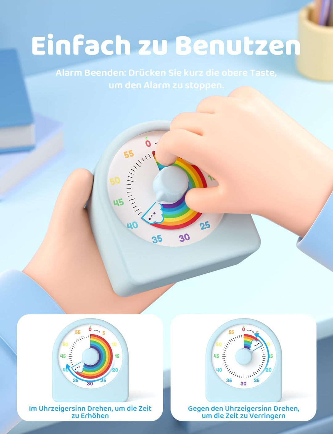 LIORQUE Visueller Timer 60 Minuten Countdown Timer mit Pausenfunktion | austauschbarer Silikonhülle