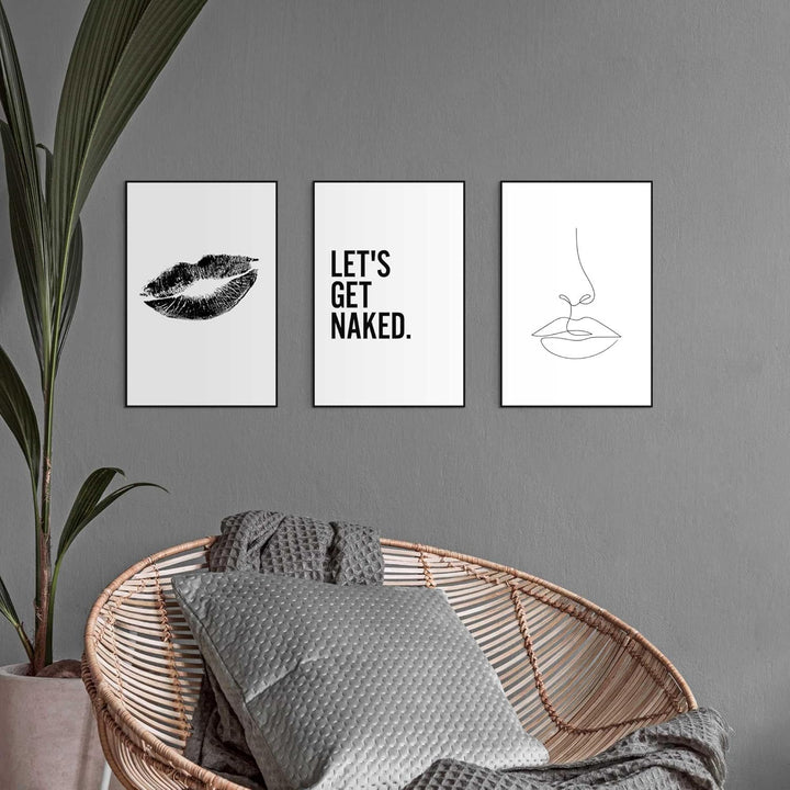 REINDERS Bilder Set, Frau, Schlafzimmer, Poster, Wanddeko, Room Decor, MDF, Schwarz-Weiss, 3-er Set
