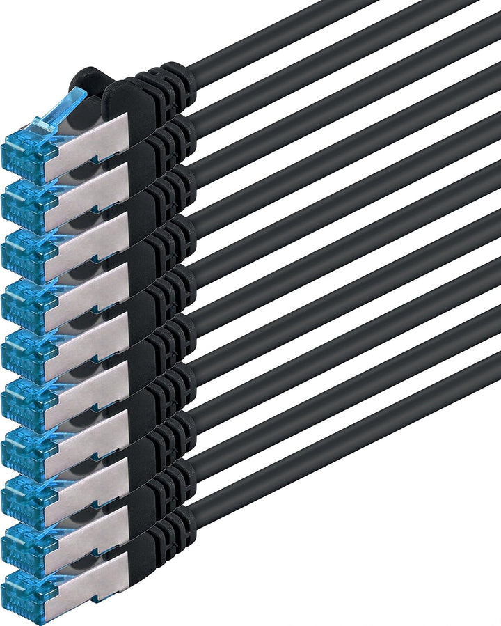 7,5m - CAT6a - Netzwerkkabel schwarz - 10 Stück CAT 6 A Patchkabel 10000 Mbit s SFTP PIMF 500 MHz ko