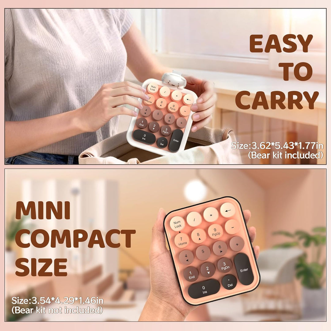 FELiCON Kabelloser Numeric Keypad, Tragbarer 18-Tasten-Mini-Ziffernblock mit Retro-Rundtasten und 2,