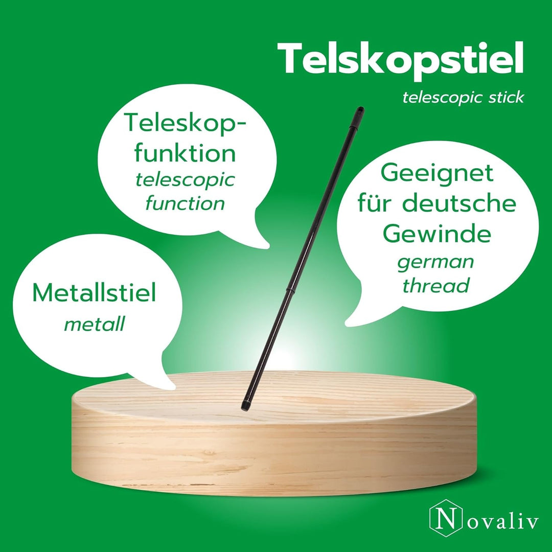 Novaliv 4 Stück Teleskop Besenstiel mit Gewinde 80-130 cm Schwarz Metallstiel für Besen deutsches Ge