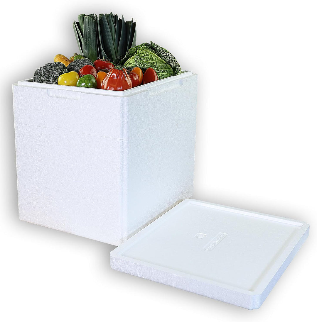 Styroporboxen 55 Liter mit Deckel | Thermobox Innenmass: 42 x 32,5 x 40 cm | Isolierbehälter in weis