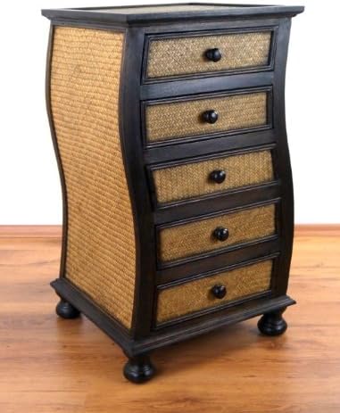 livasia Rattankommode, Rattanschrank, Kommode aus Holz und Rattan (wellig), wellig