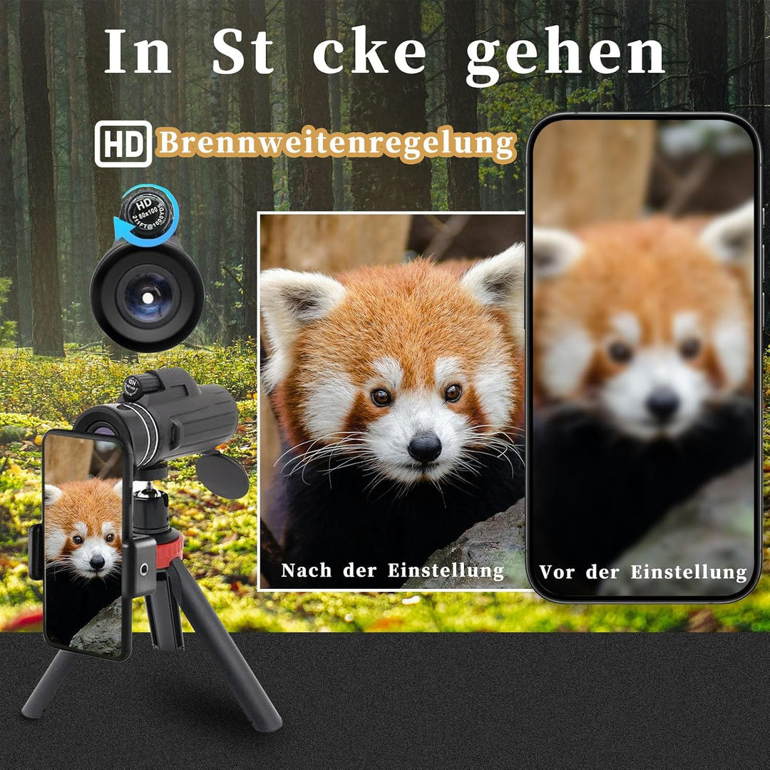 Monokular mit Smartphone-Halterung und Mini-Stativ | BAK4-Prisma und FMC-Optik, inklusive Smartphone