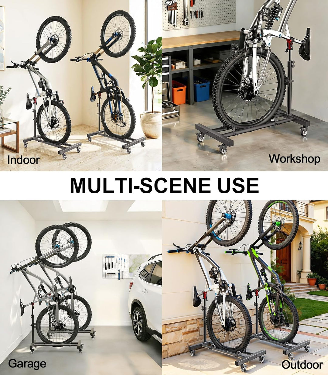 Housolution Vertikaler Fahrradständer mit 360°-Rädern bis 29 Zoll, [1 Stück], höhenverstellbar, bohr