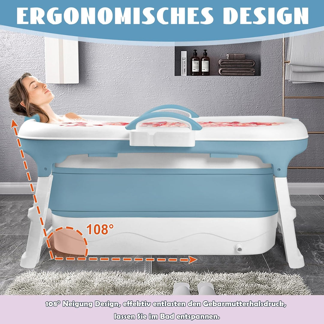SUBTLETY Faltbare Badewanne Erwachsene Tragbare Klappbadewanne mit Abdeckung Seifenkorb & Griff Wann