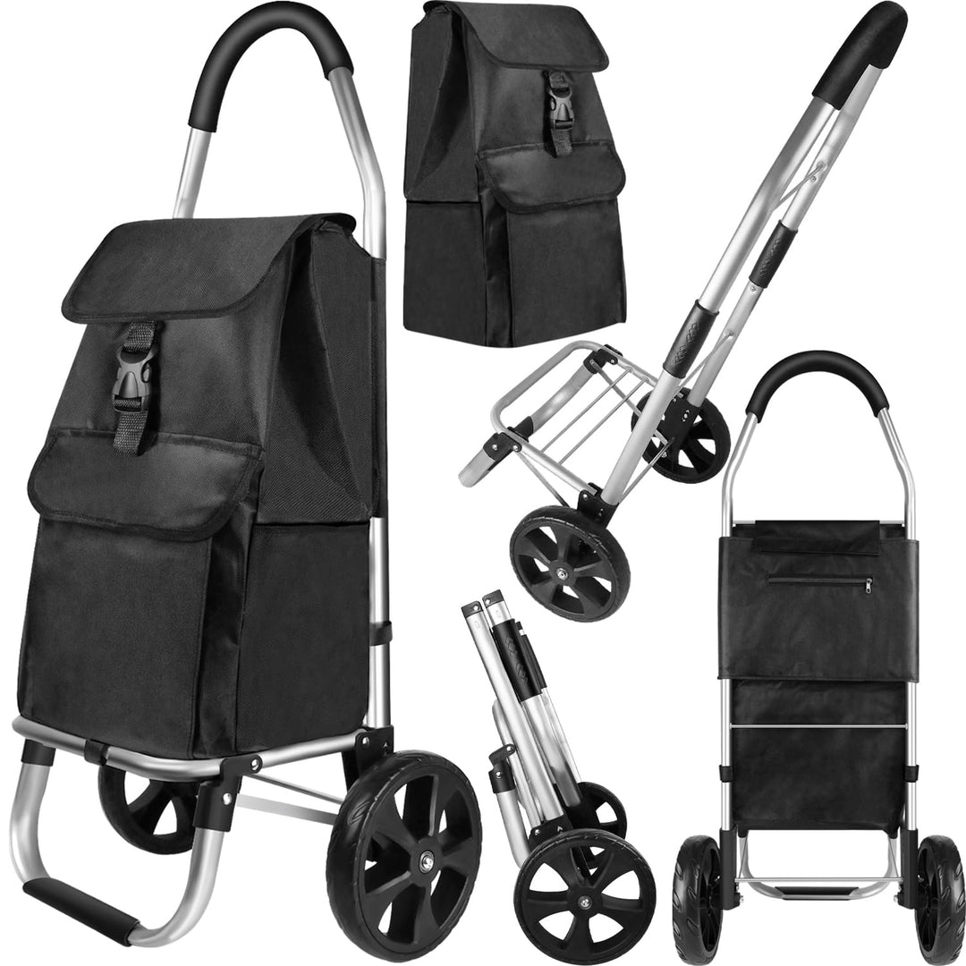 Einkaufstrolley klappbar, Einkaufswagen mit 40L Kapazität und Abnehmbarer Tasche, Shopping Trolley T