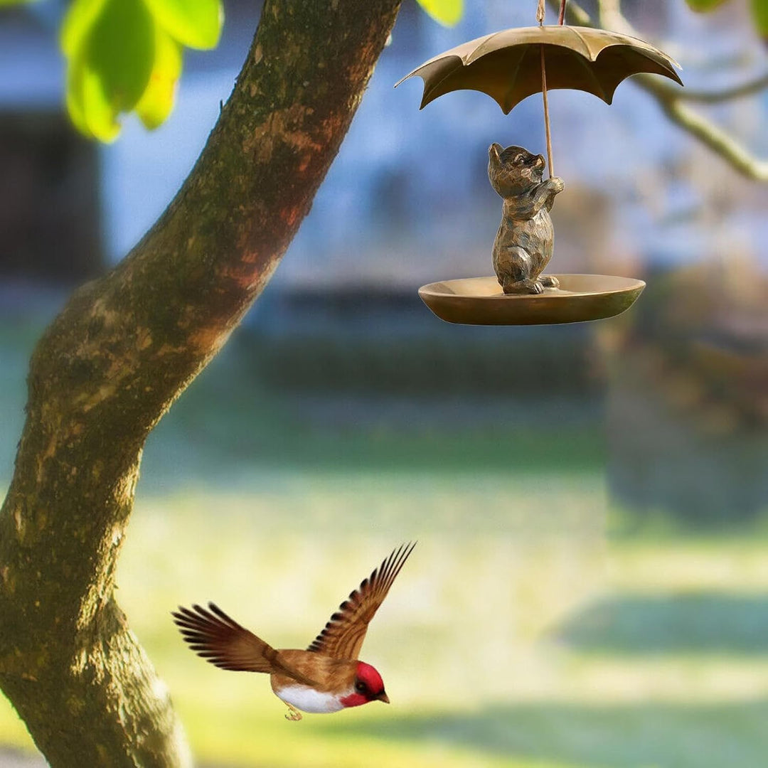 Eichhörnchen Schirm Vogelfutterhaus, Metallische Süsse Vögel Futterhalterung Mit Schirm, Allwetter-F