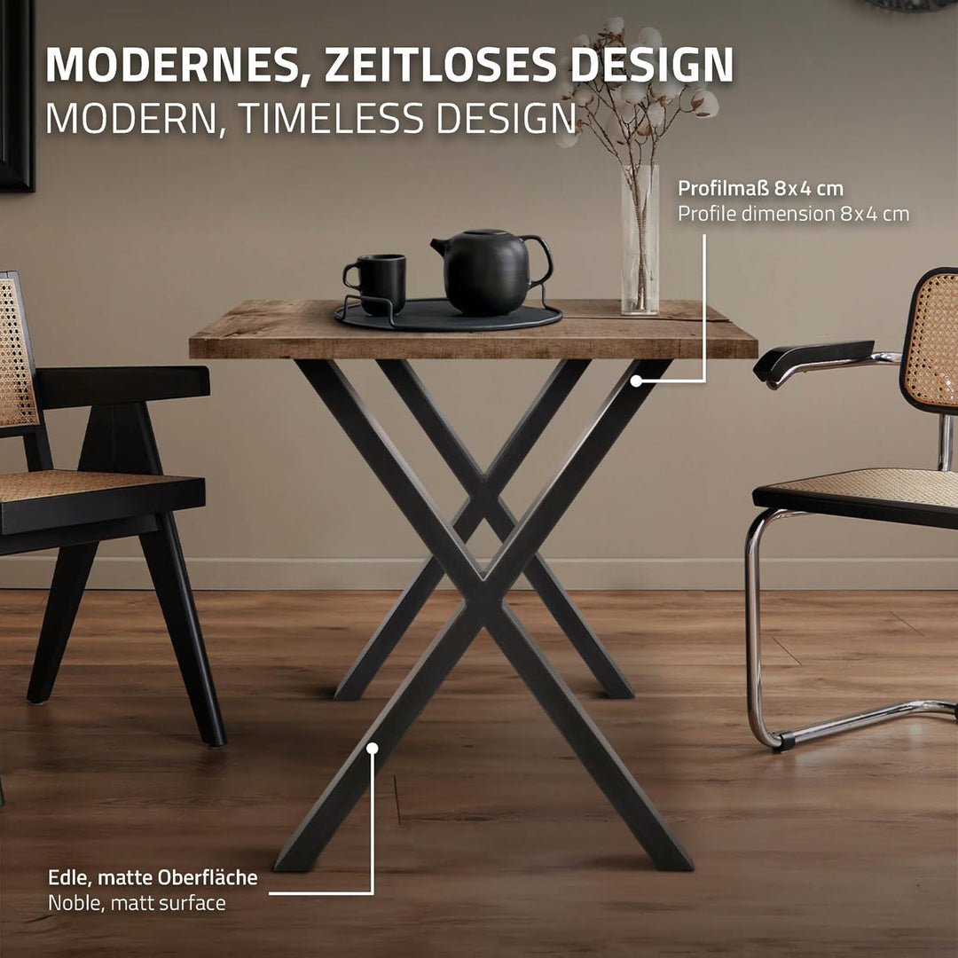ECD Germany 2X Tischbeine X-Design X-Form, 60 x 72 cm, Anthrazit, pulverbeschichtete Stahl, Industri