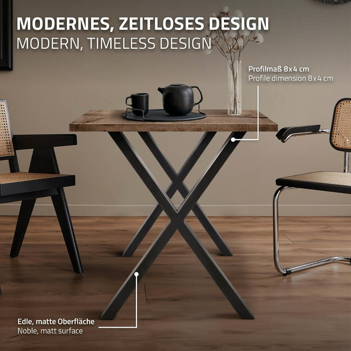 ECD Germany 2X Tischbeine X-Design X-Form, 60 x 72 cm, Anthrazit, pulverbeschichtete Stahl, Industri
