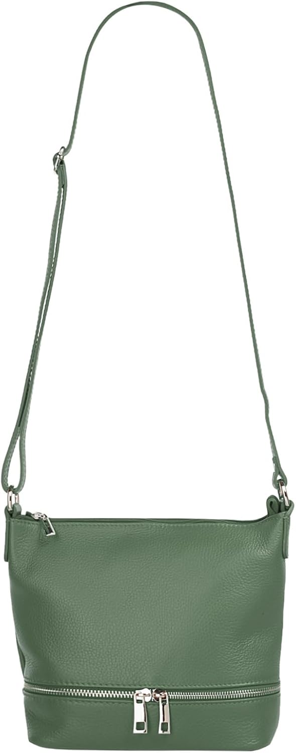 Umhängetasche Echt Leder Damen Made in Italy, verstellbarer Schultergurt, Handtasche mit Reissversch