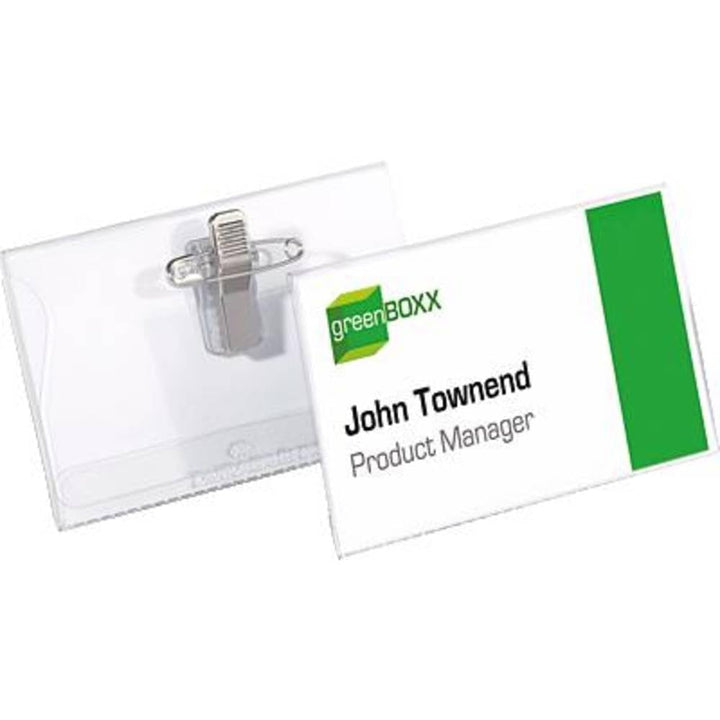 Durable Namensschild (mit Kombiklemme, 54 x 90 mm) Packung à 50 Stück, transparent, 810119 54 x 90 m