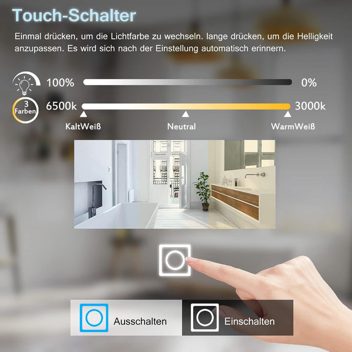 MIQU LED Badspiegel mit Beleuchtung 80x60 cm Badezimmerspiegel, Bad Gross Spiegel mit Touch Dimmbar