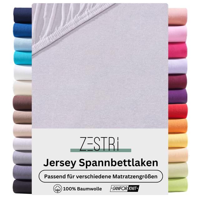 Zestri Boxspringbett Spannbettlaken Silber 180-200 x 200 cm Spannbetttuch - 160 g/m² Baumwolle - Ste