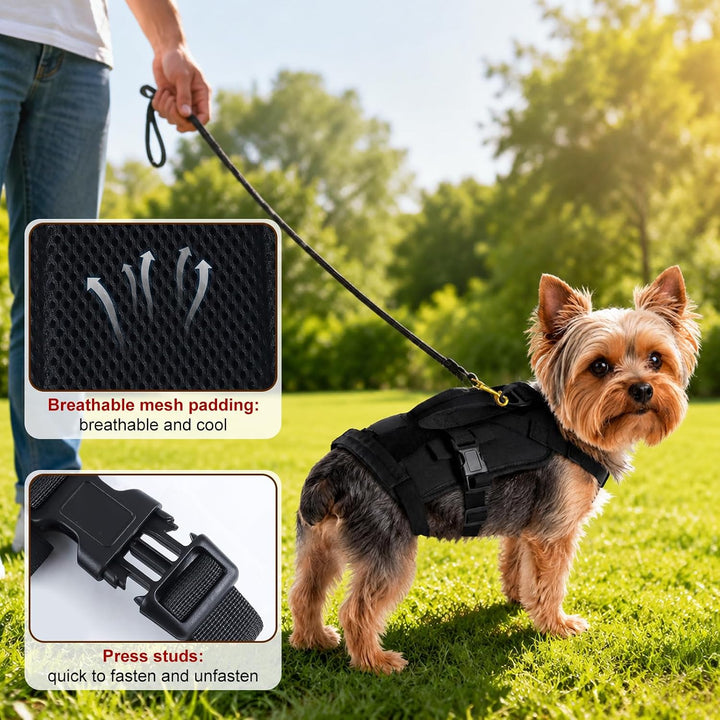 Anti-Zug Hundegeschirr, Schwarz, S | Verstellbare Passform für Kleine und Mittelgrosse Hunde, Weiche