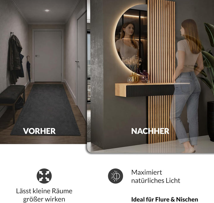Planetmöbel NIVORA Spiegel mit Beleuchtung halbrund Spiegel mit LED-Licht, Dekorativer Wandspiegel m