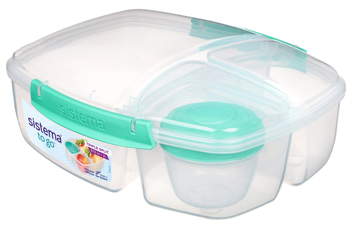 Sistema TO GO Triple Split Brotdose mit Joghurtbehälter | 2L luftdichter und stapelbarer Lunchbox fü