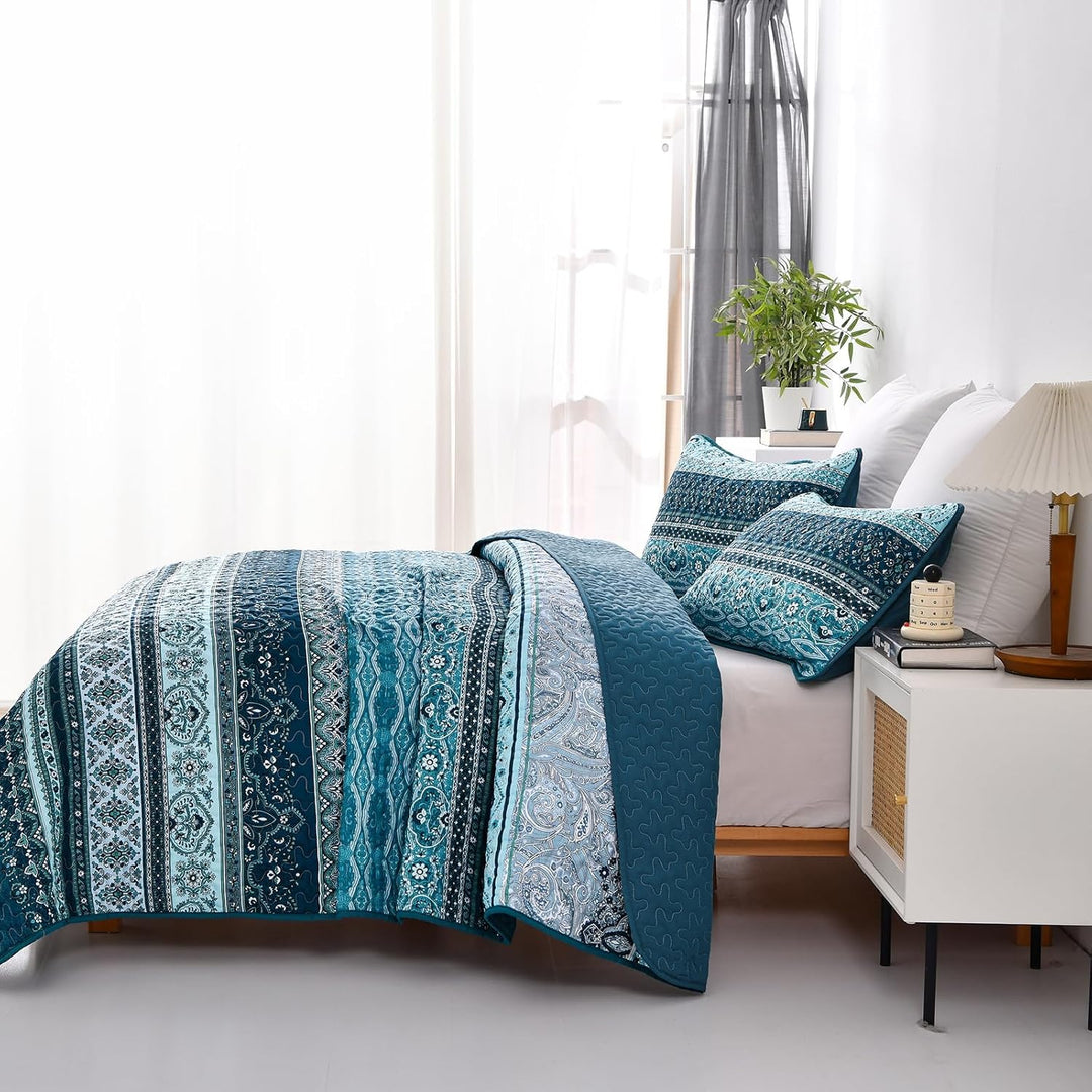WONGS BEDDING Tagesdecke 200x220 Bettüberwurf Boho Decke Steppdecke 3 Teilig Doppelbett Gesteppt Bet