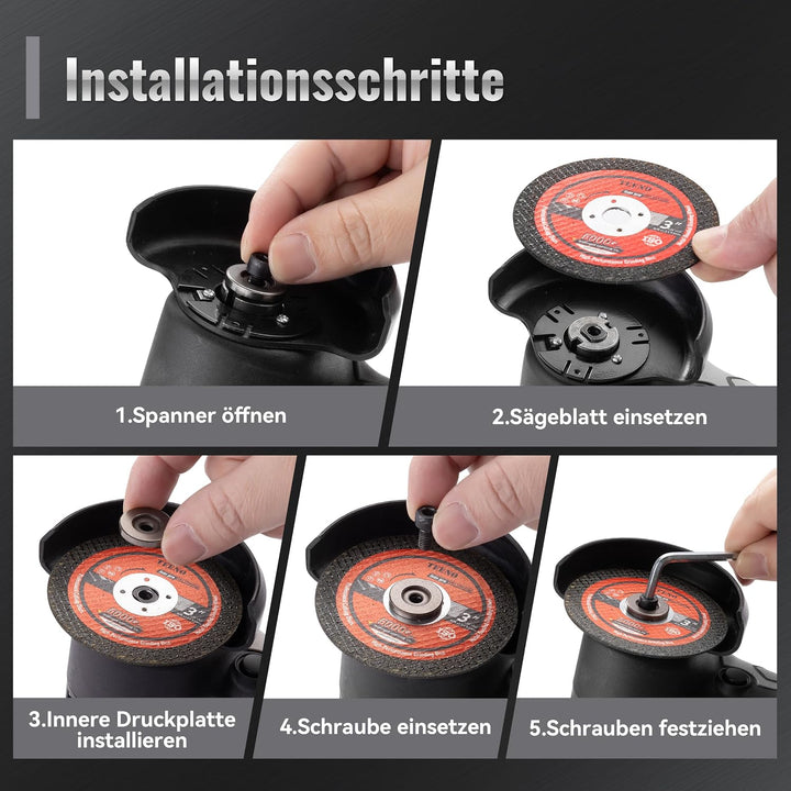 Winkelschleifer TEENO 19.500 U/min – kabellose Schleifmaschine, 76 mm, Komplettset mit 2 Akkus 2000
