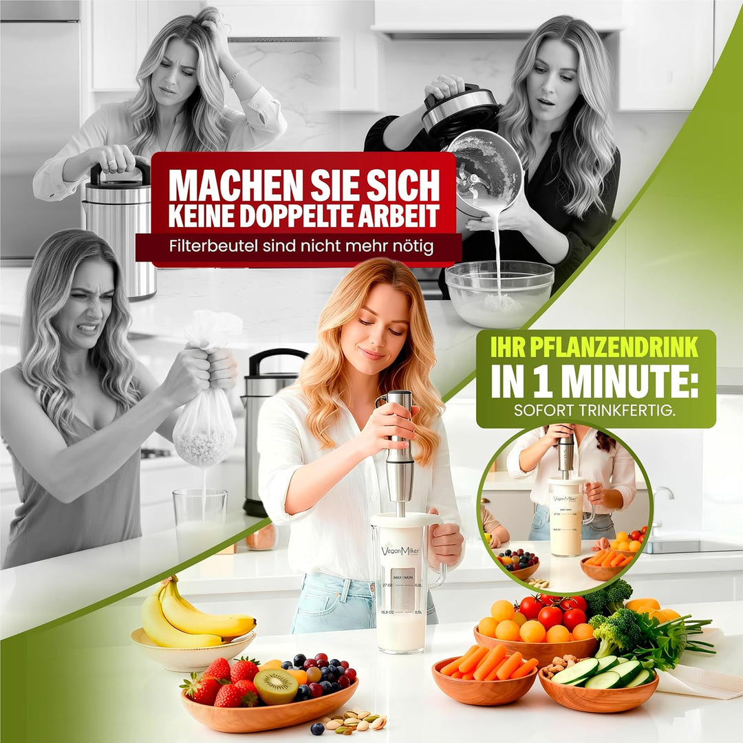 Vegan Milker Pflanzenmilchbereiter Maker – Pflanzenmilch Machine Mandelmilch, Sojamilch | 1L in 1 Mi