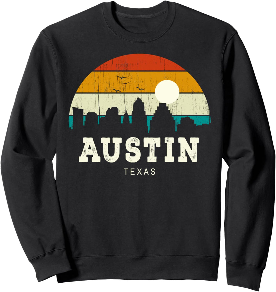 Vintage Retro Style Pine Tree Sunset Austin Texas skyline Sweatshirt