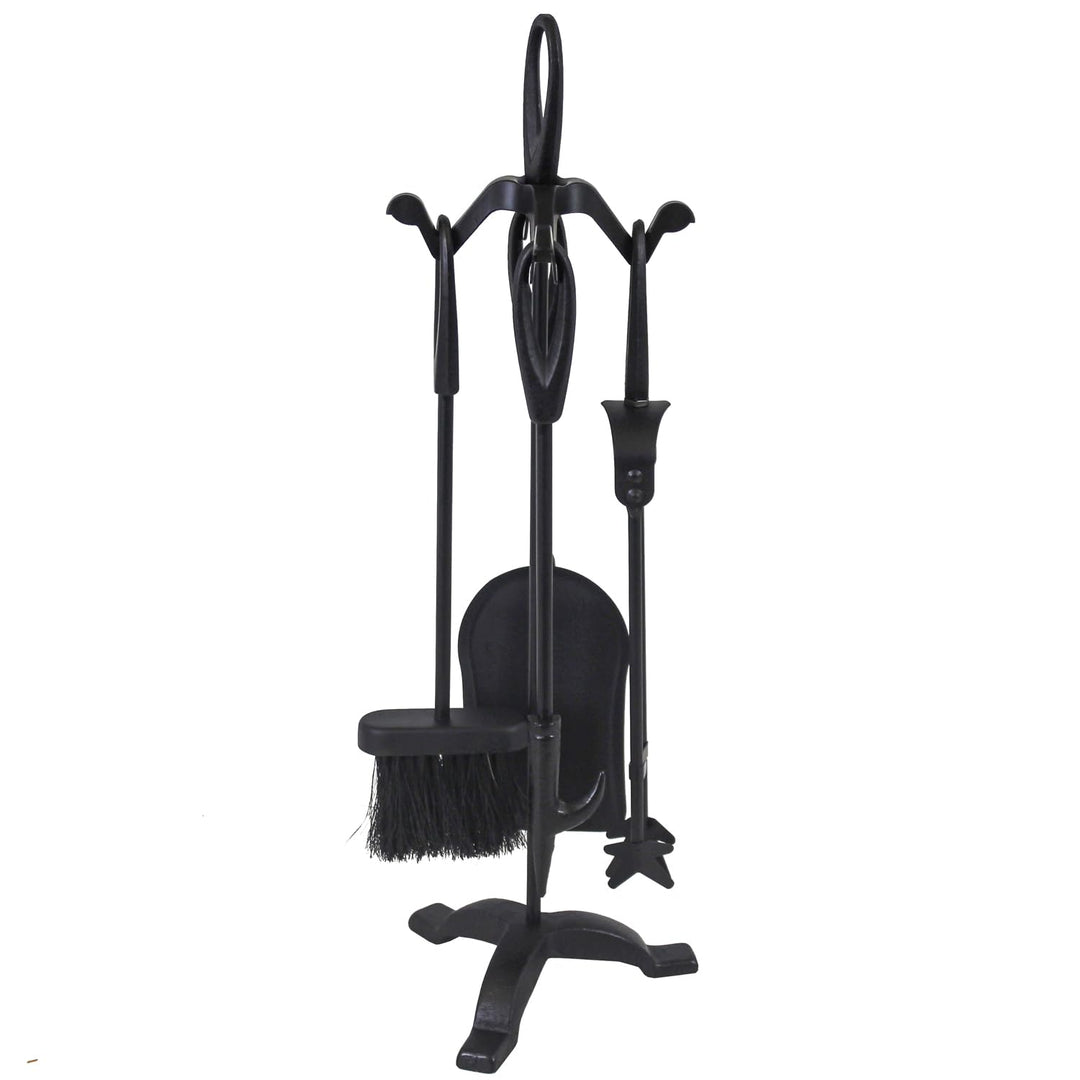 JVL Cotswold Black iron fireside fire tools 5 piece companion set, Cotswold