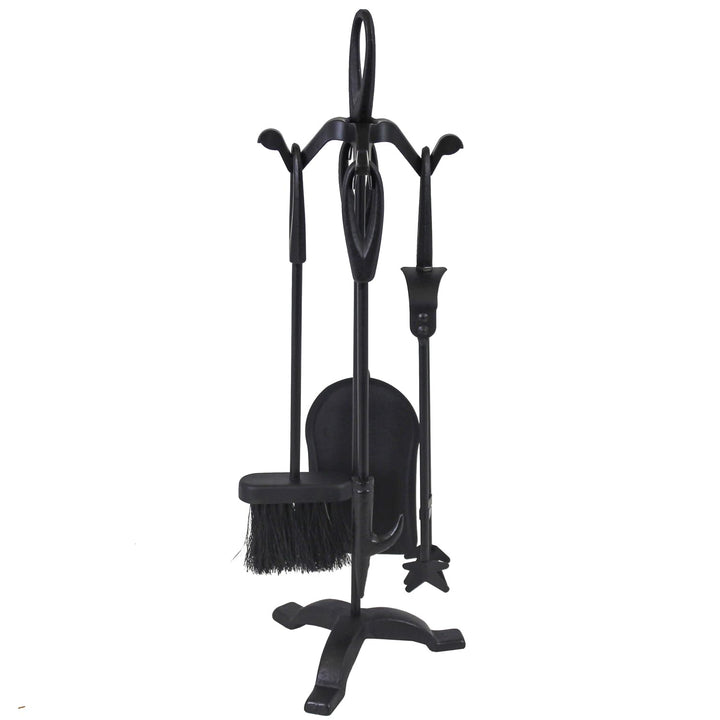 JVL Cotswold Black iron fireside fire tools 5 piece companion set, Cotswold
