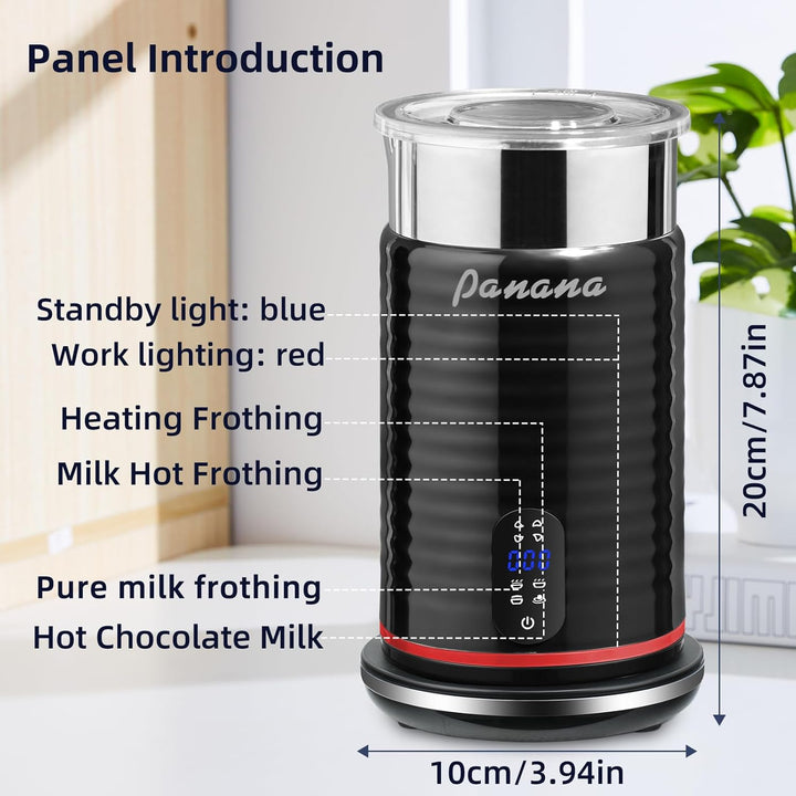 Panana Milchschäumer Kaffeezubereiter, 4-in-1 automatischer Schäumer und Milchdampfer, warmer & kalt