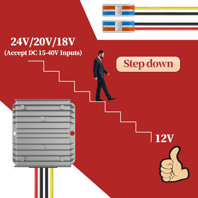 24V auf 12V 10A 120W, Spannungswandler 24V zu 12V mit Schnellverbinder Kabelverbinder, Spannungswand