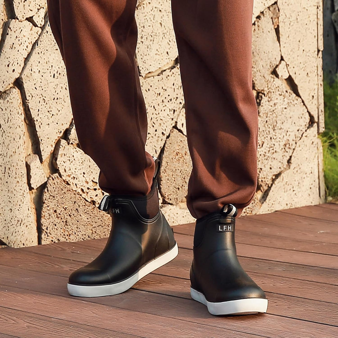 Jesindr Gummistiefel Herren, Protective Wasserdicht Anti-Rutsch Stiefeletten, Atmungsaktiv Schwarz C