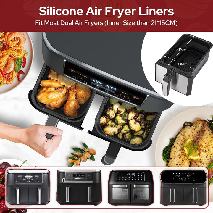 Alyvisun 4 Stück Airfryer Silikon Basket Wiederverwendbar Backform Air Fryer Silikonformen Rechtecki