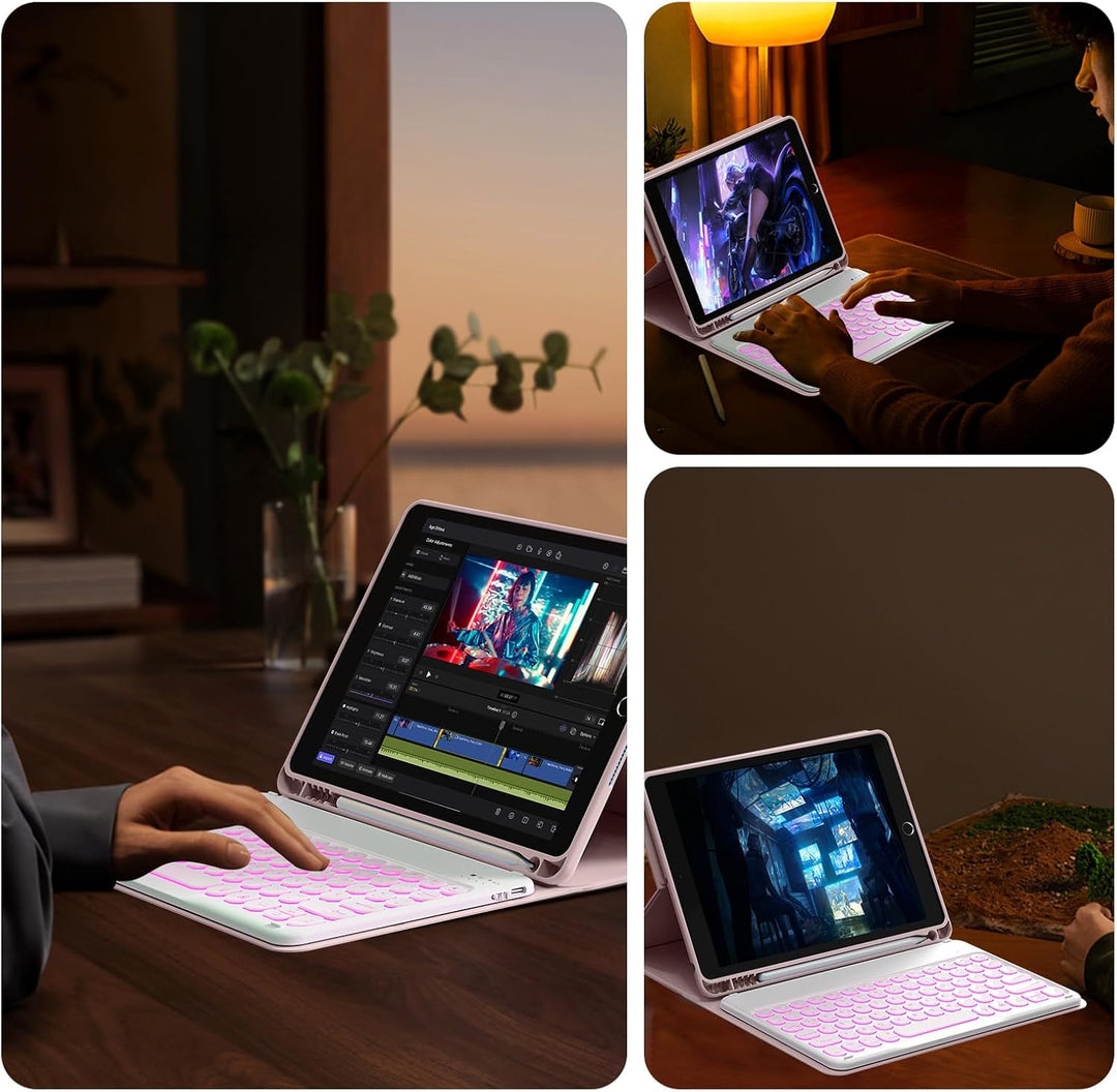 aoub Hülle mit Tastatur für iPad 9./ 8. / 7. Generation, Beleuchtete Tastatur mit Hülle für iPad 10,