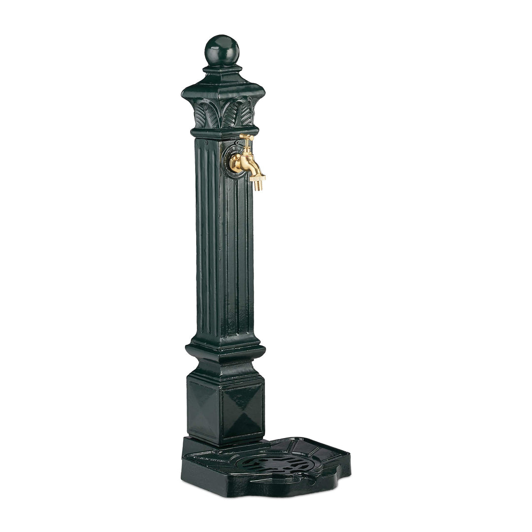 Relaxdays Standbrunnen, Wasserzapfstelle in Antik Look, Säule mit Wasserhahn & Becken, HBT: 80 x 28