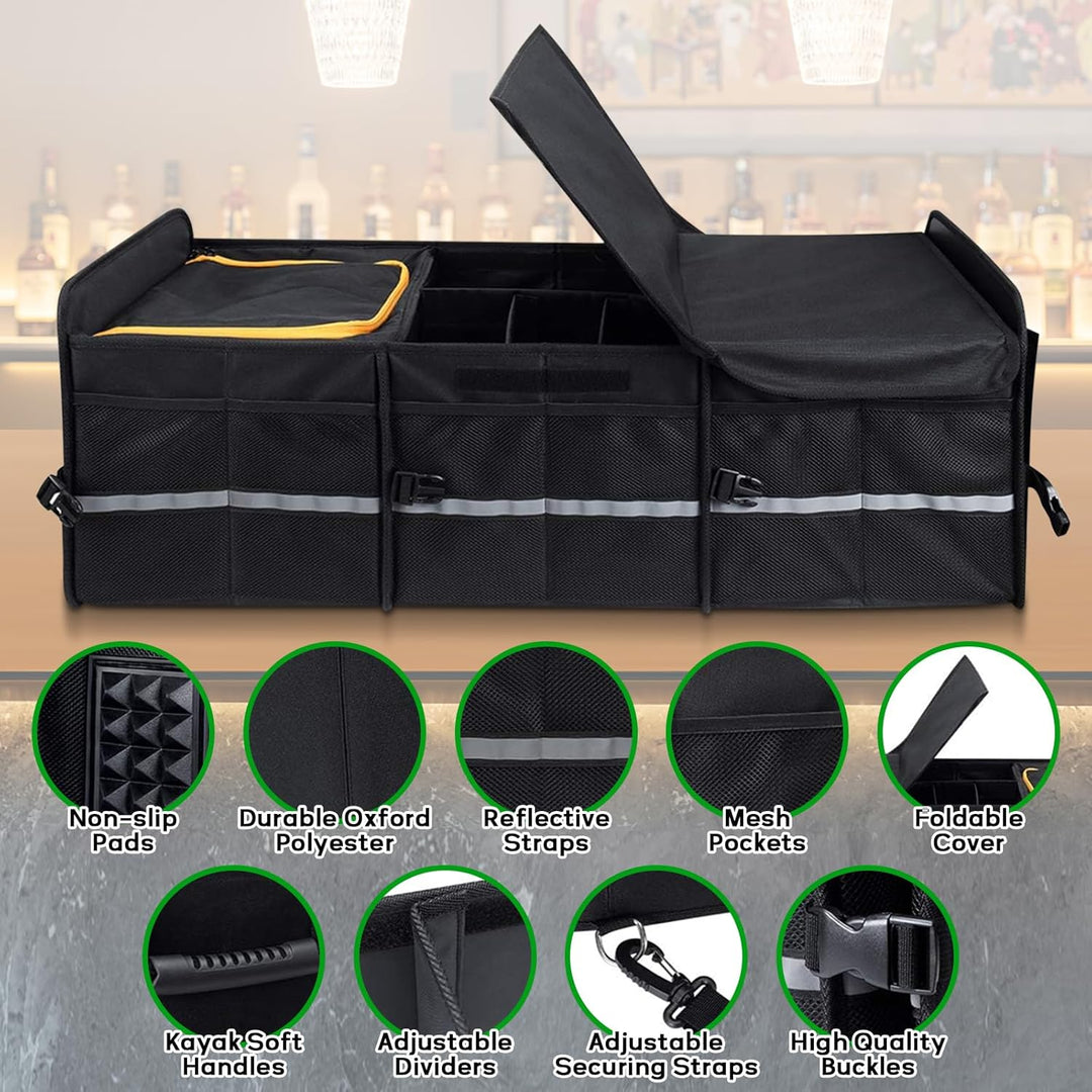 Kofferraum Organizer, Kofferraumtasche mit Kühltasche, Faltbarer Auto Kofferraum Organizer Box mit m