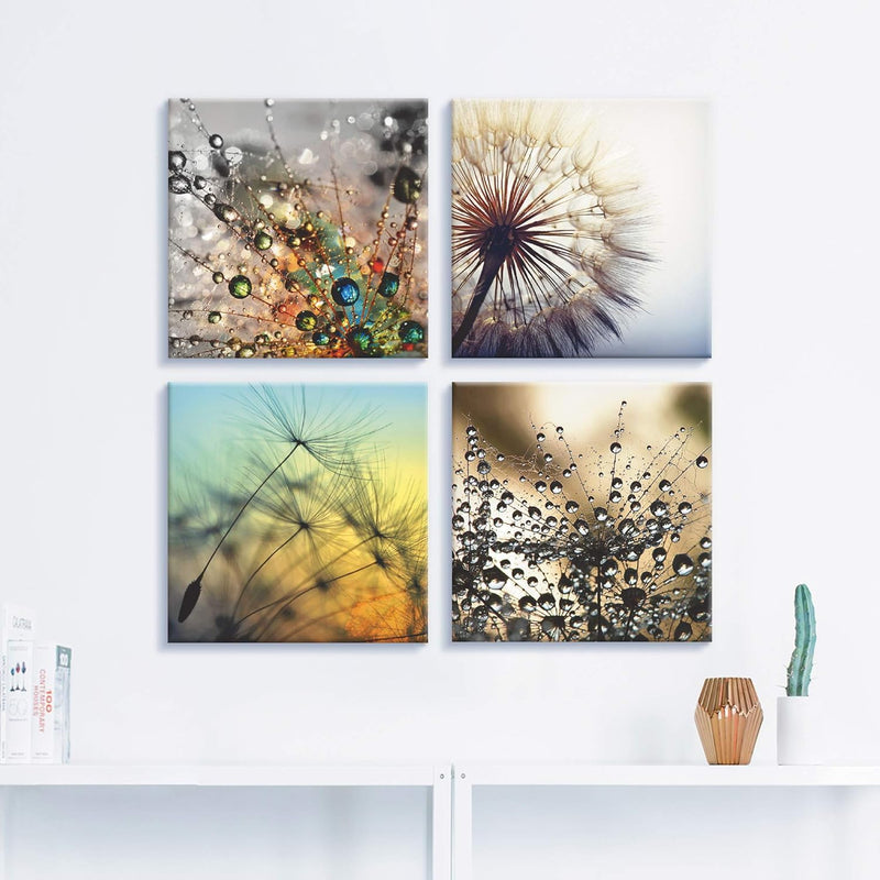 ARTLAND Leinwandbilder auf Holz Wandbild Bild Set 4 teilig je 30x30 cm Quadratisch Natur Blumen Pust