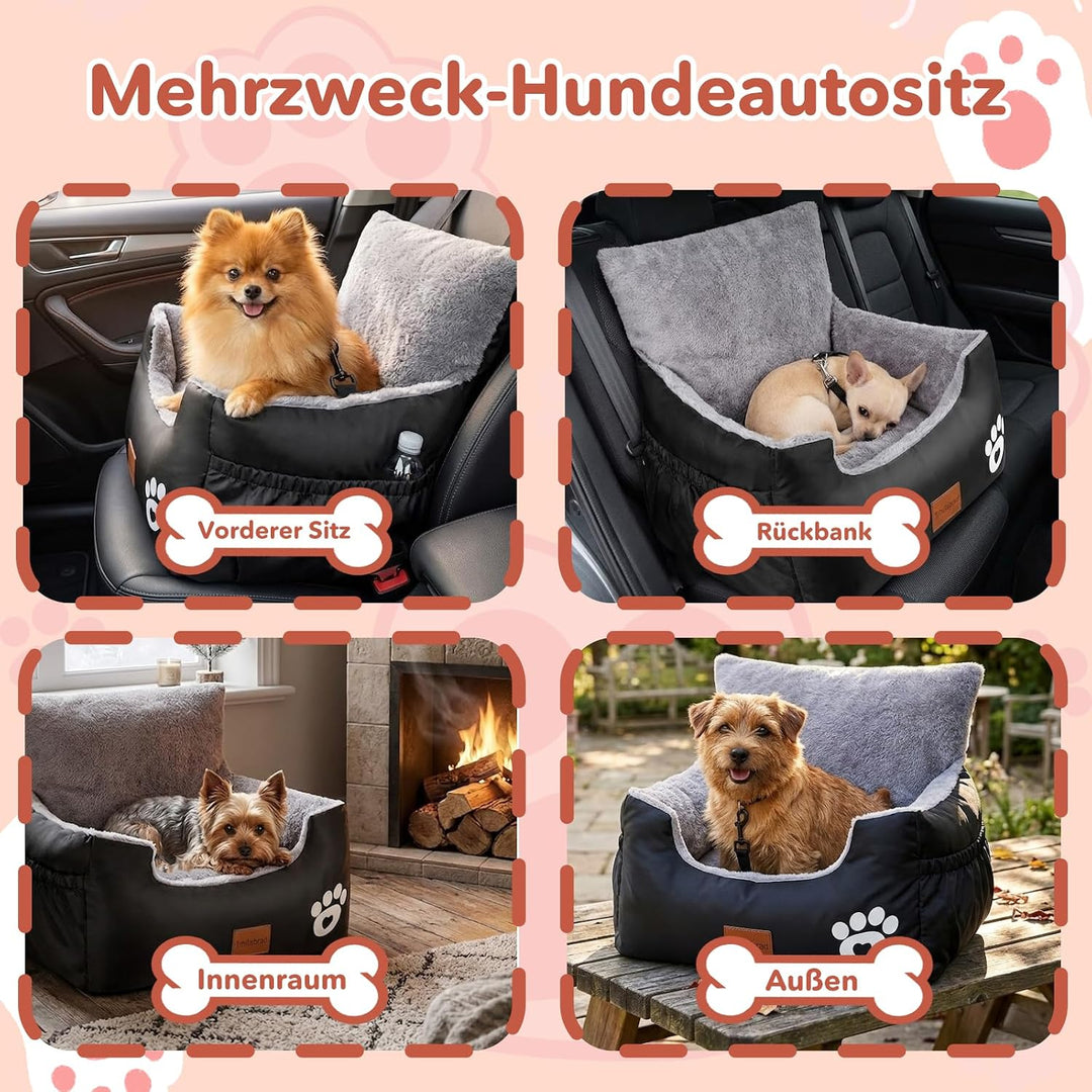 Hunde Autositz, 55x30x30cm, 1 Ansteckbare, Verstellbare Sicherheitsleinen, Auto-Hundebett für kleine