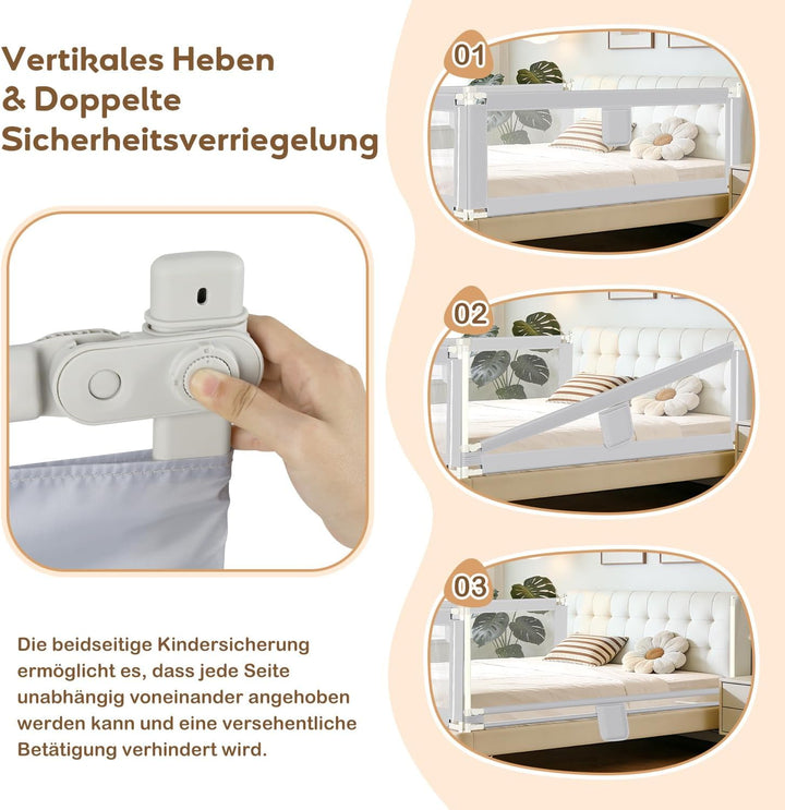 Ansobea 150cm Rausfallschutz Bett Rausfallschutz Kinderbett｜Bettschutzgitter für Kinder｜Bettschutzgi