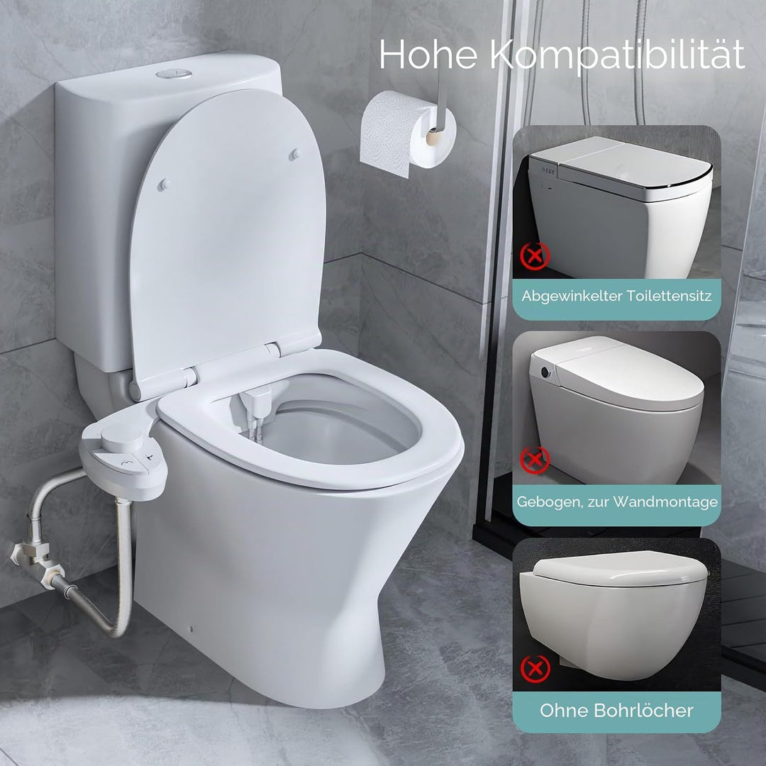 Bidet Aufsatz für Toilette, Nicht Elektrisches Kaltwasser-Bidet mit Einziehbaren Doppel Selbstreinig