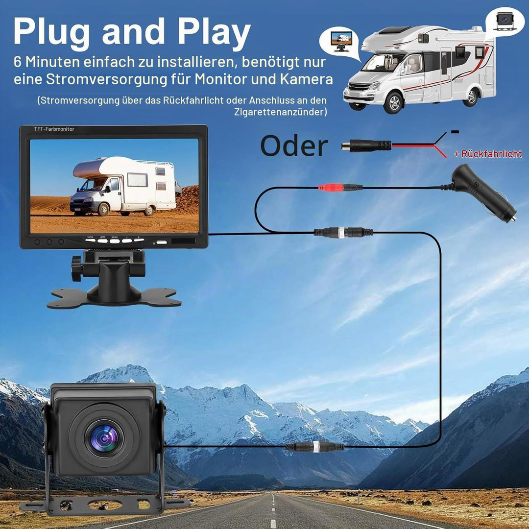 Kairiyard Rückfahrkamera Set mit 7 Zoll HD LCD Monitor &amp; 170° Weitwinkel Rückfahrkamera,Wasserdicht