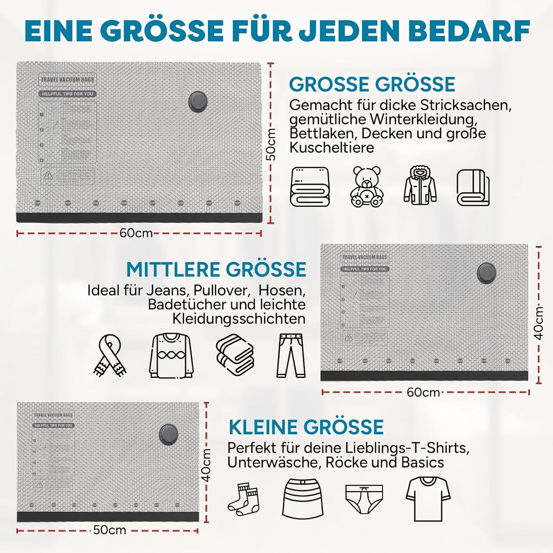 Vakumierergerät beutel kleidung - Vakuumbeutel mit Pumpe - 9 Stück (3 * 40x50cm, 3 * 40x60cm, 3 * 50