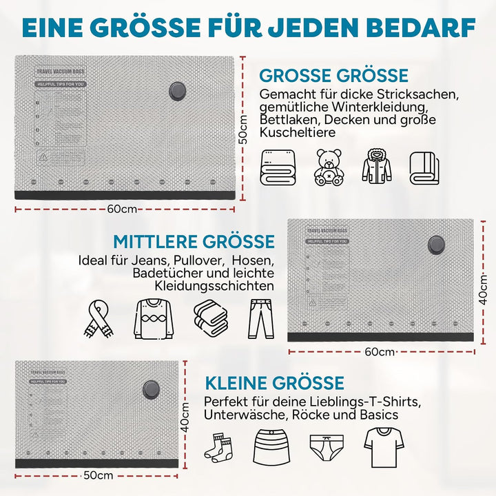 Vakumierergerät beutel kleidung - Vakuumbeutel mit Pumpe - 9 Stück (3 * 40x50cm, 3 * 40x60cm, 3 * 50