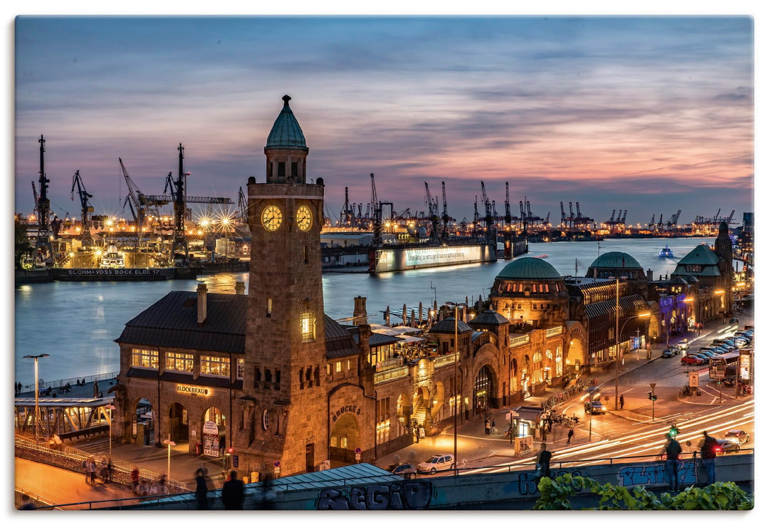 ARTland Leinwandbilder Wandbild Bild auf Leinwand 60x40 cm Stadtbilder Hamburg Hafen Landungsbrücken