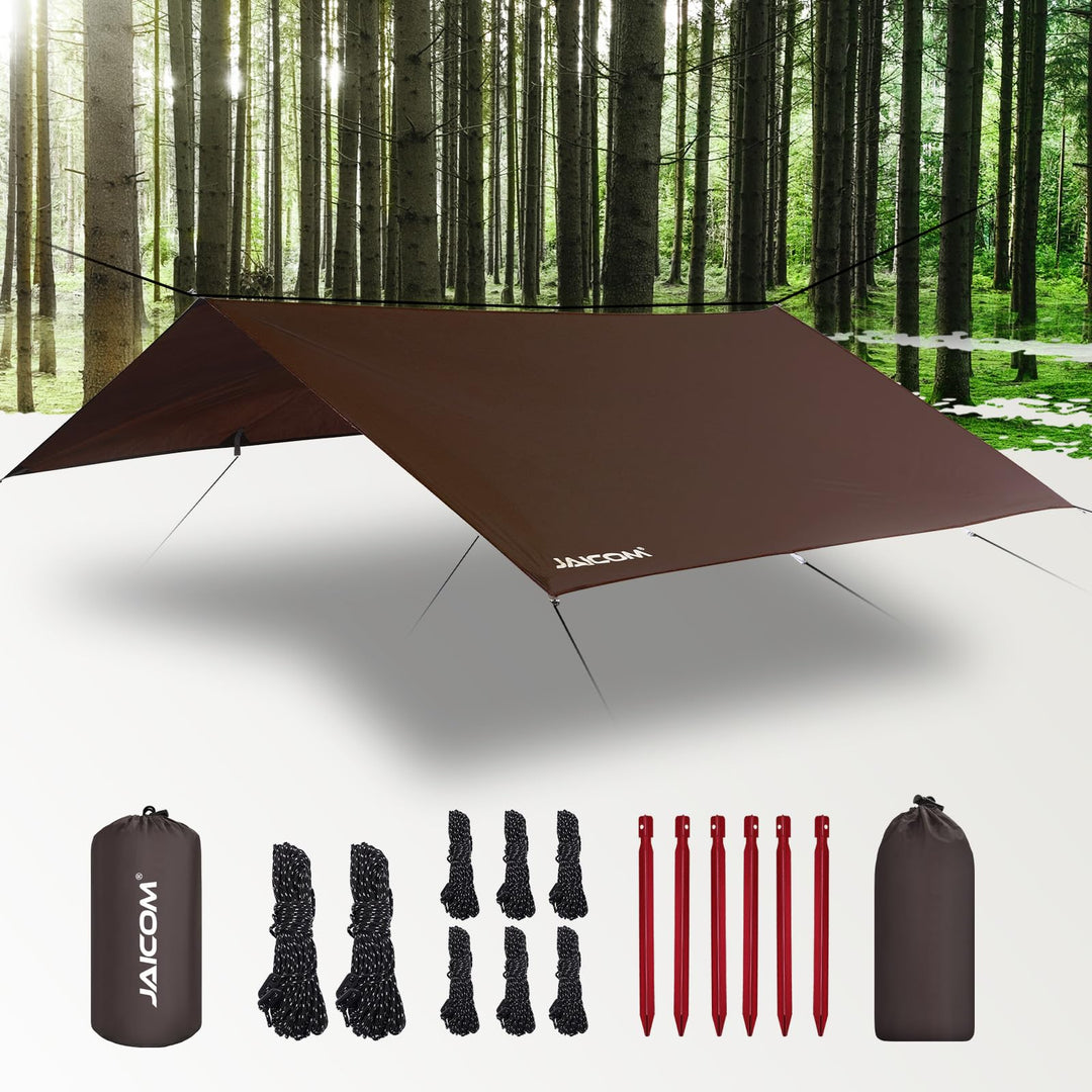 JAICOM Tarp Wasserdicht - 3x3M/4M/5M Camping Zeltplane, Ultraleicht und Tragbar, UV-Schutz & Schnee