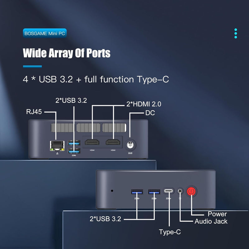 BOSGAME Mini PC Alder Lake Intel N95 Windows 11 Pro Mini Computers, 16 GB DDR4 RAM 512 GB PCIe x1 SS