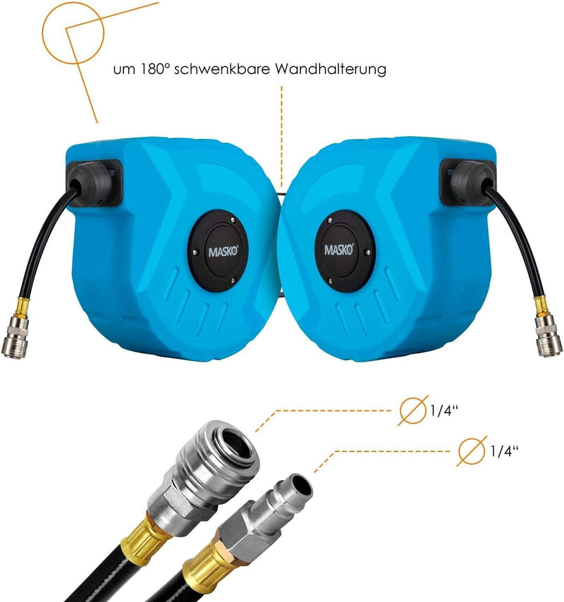 MASKO® Druckluftschlauch Aufroller automatisch 1/4 Anschluss - Schlauchtrommel Wandschlauchhalter Sc