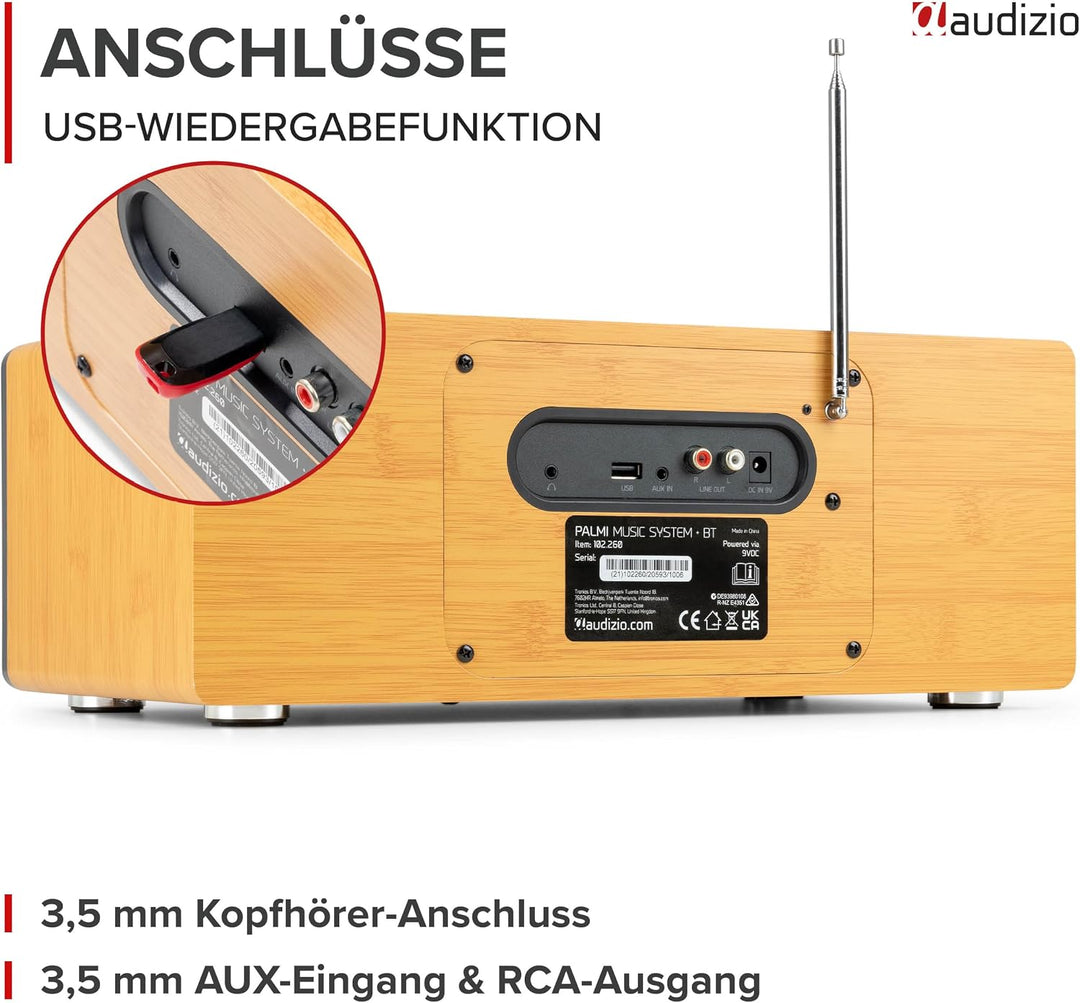 Audizio Palmi - DAB Radio mit CD Player - 60 Watt Stereoanlage mit Bluetooth 5.0, USB &amp; Equalizer, W