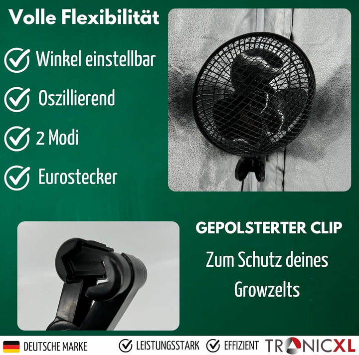 TronicXL 2 Stück Oszillierender Grow Clip Ventilator oszilierend I Extra gross I kompatibel mit Grow